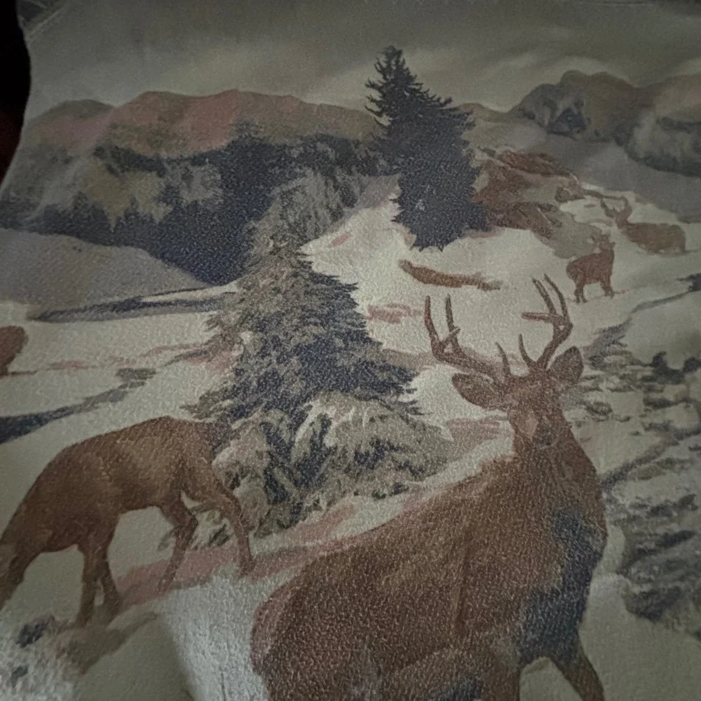 VTG USA Cabin Fleece Blanket Deer Buck Scenic Thin Fuzzy Camp Throw Rustic Full